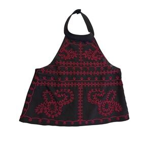 Millou Black Embroidered Halter Top Size Medium Preowned see‎ note!!